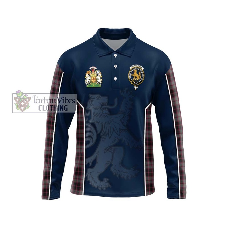 McPherson Hunting Tartan Long Sleeve Polo Shirt with Family Crest and Lion Rampant Vibes Sport Style
