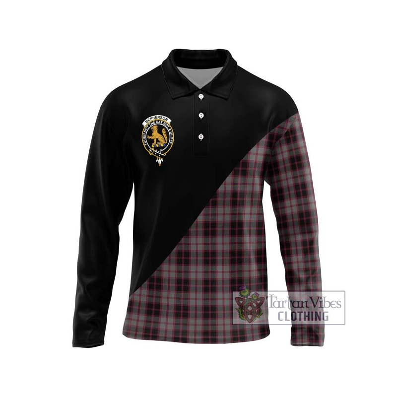 McPherson Hunting Tartan Long Sleeve Polo Shirt with Family Crest and Military Logo Style
