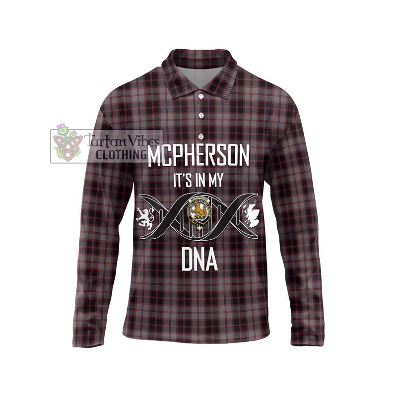 McPherson Hunting Tartan Long Sleeve Polo Shirt with Family Crest DNA In Me Style