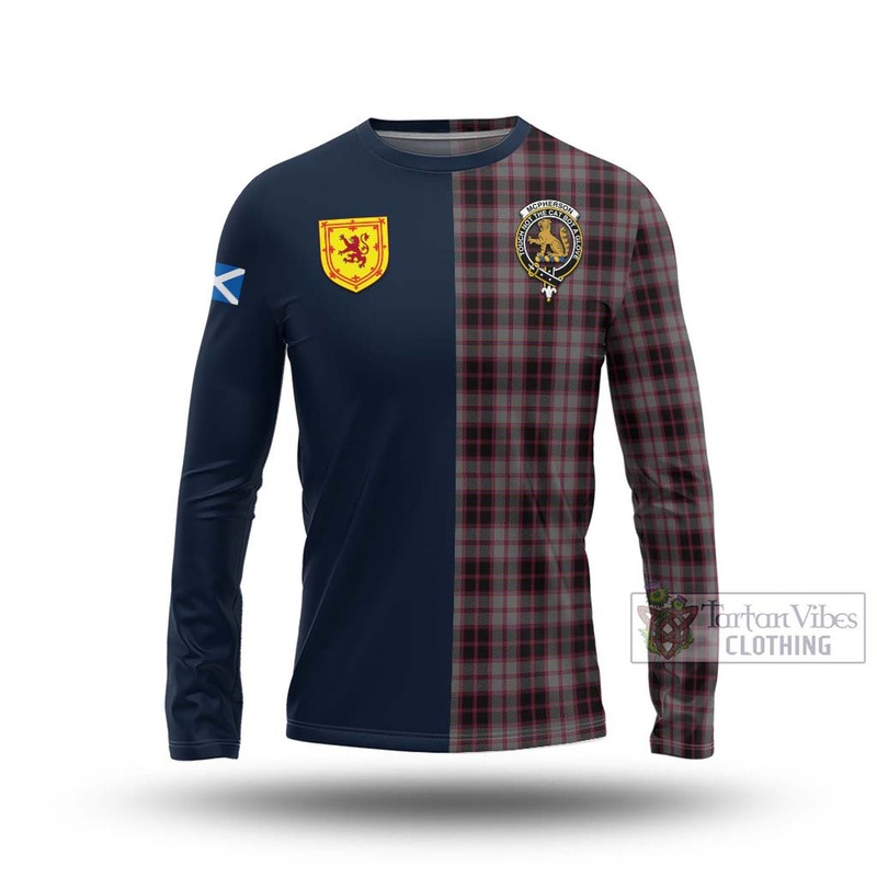 McPherson Hunting Tartan Long Sleeve T-Shirt Alba with Scottish Lion Royal Arm Half Style