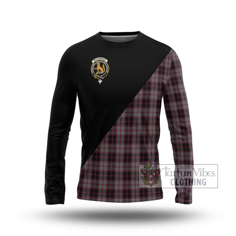 McPherson Hunting Tartan Long Sleeve T-Shirt with Family Crest and Military Logo Style