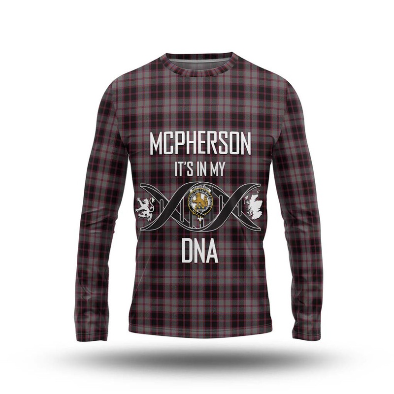 McPherson Hunting Tartan Long Sleeve T-Shirt with Family Crest DNA In Me Style