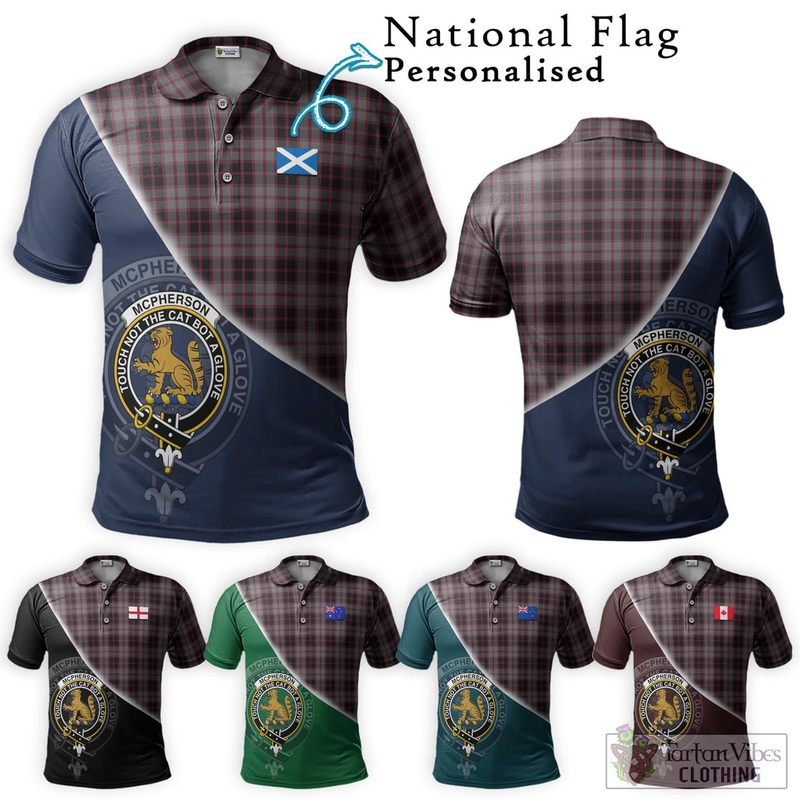 McPherson Hunting Tartan Polo Shirt with Personalised National Flag and Family Crest Half Style