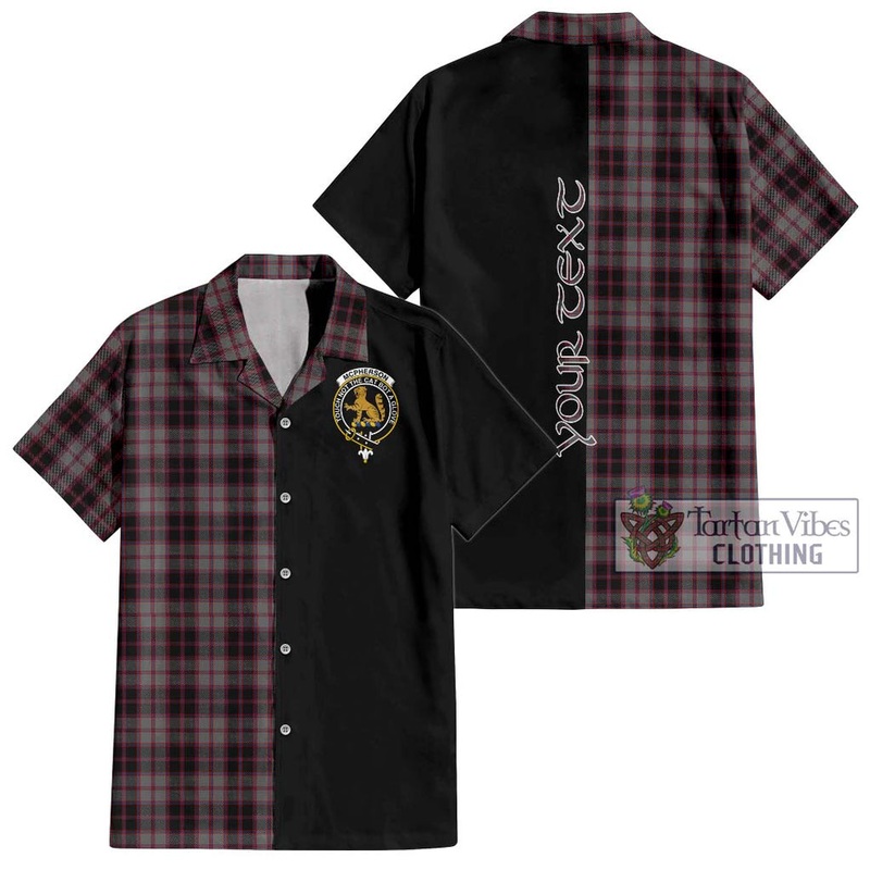 McPherson Hunting Tartan Short Sleeve Button Shirt with Family Crest and Half Of Me Style