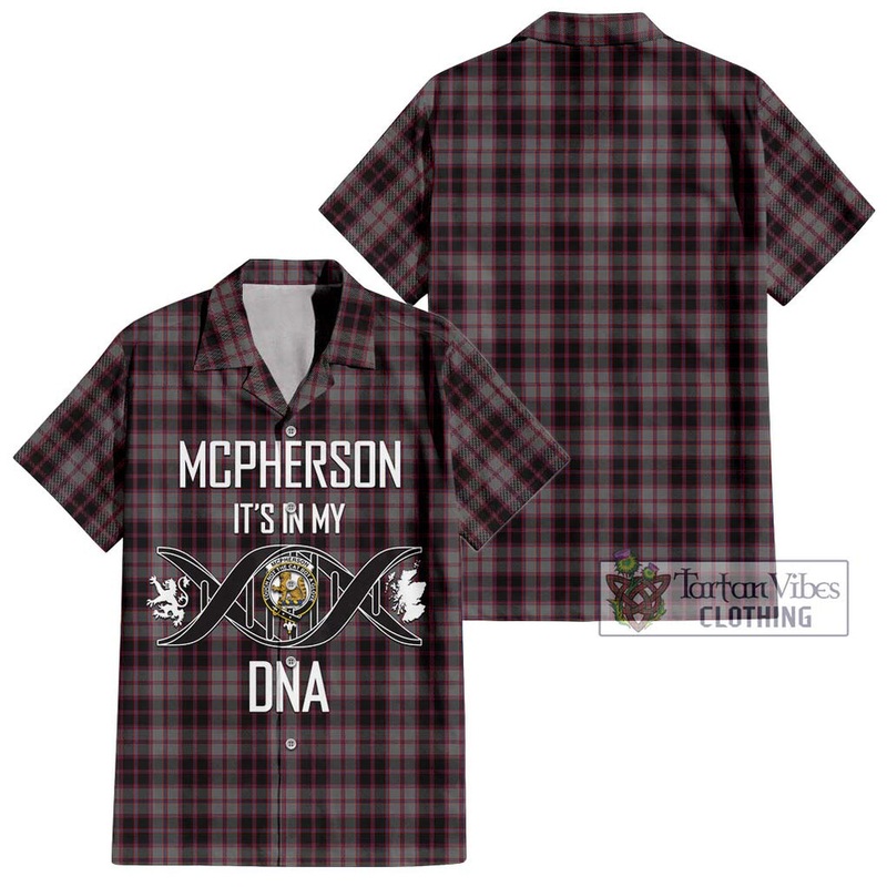 McPherson Hunting Tartan Short Sleeve Button Shirt with Family Crest DNA In Me Style