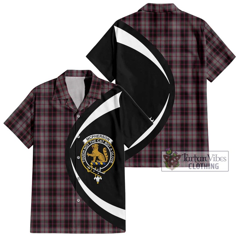 McPherson Hunting Tartan Short Sleeve Button Up with Family Crest Circle Style