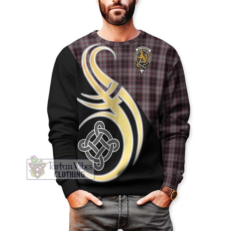 McPherson Hunting Tartan Sweatshirt with Family Crest and Celtic Symbol Style