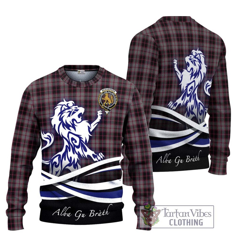 McPherson Hunting Tartan Ugly Sweater with Alba Gu Brath Regal Lion Emblem