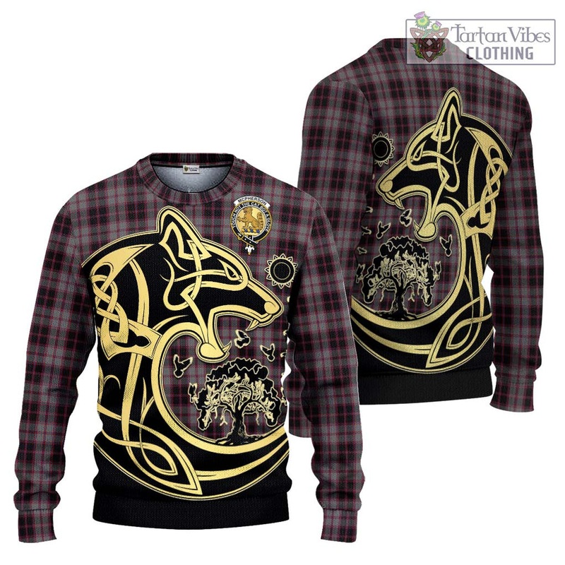 McPherson Hunting Tartan Ugly Sweater with Family Crest Celtic Wolf Style