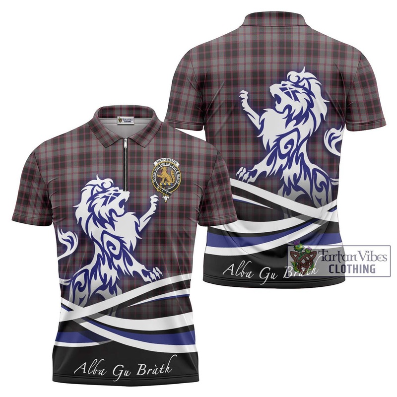 McPherson Hunting Tartan Zipper Polo Shirt with Alba Gu Brath Regal Lion Emblem