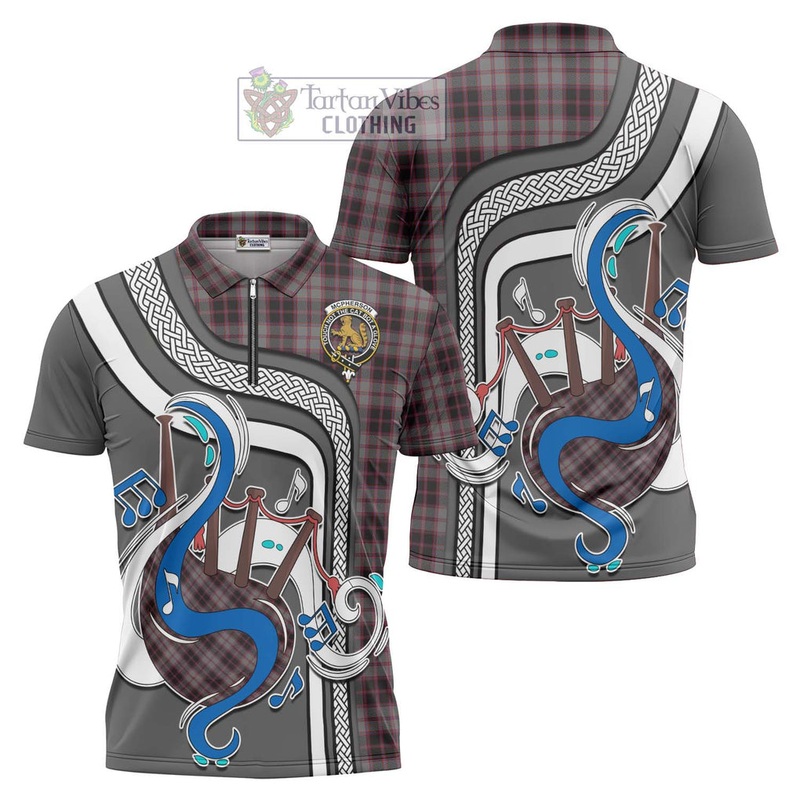McPherson Hunting Tartan Zipper Polo Shirt with Epic Bagpipe Style