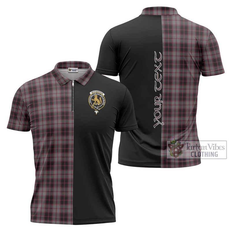 McPherson Hunting Tartan Zipper Polo Shirt with Family Crest and Half Of Me Style