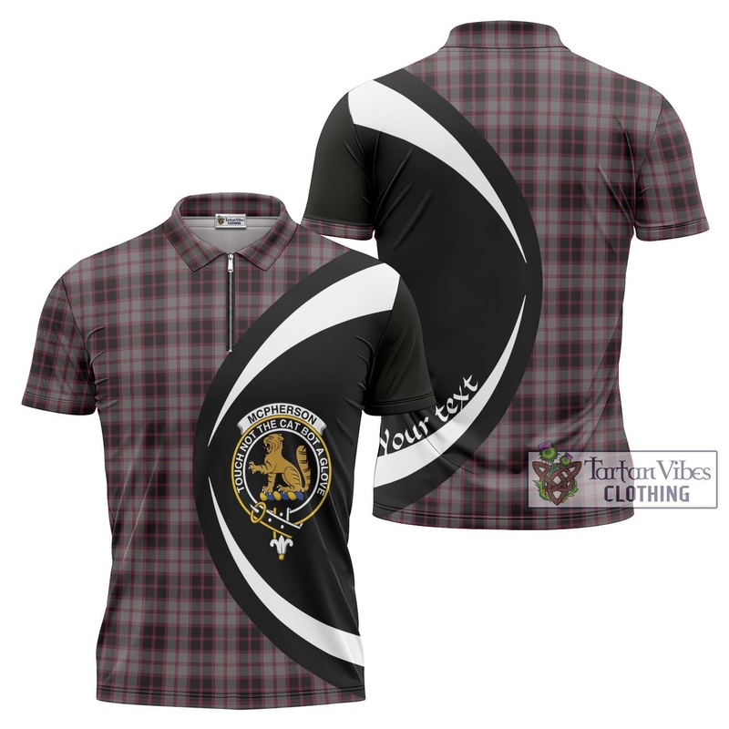 McPherson Hunting Tartan Zipper Polo Shirt with Family Crest Circle Style