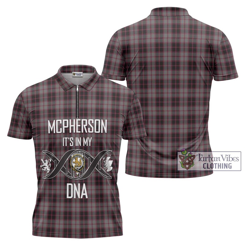 McPherson Hunting Tartan Zipper Polo Shirt with Family Crest DNA In Me Style