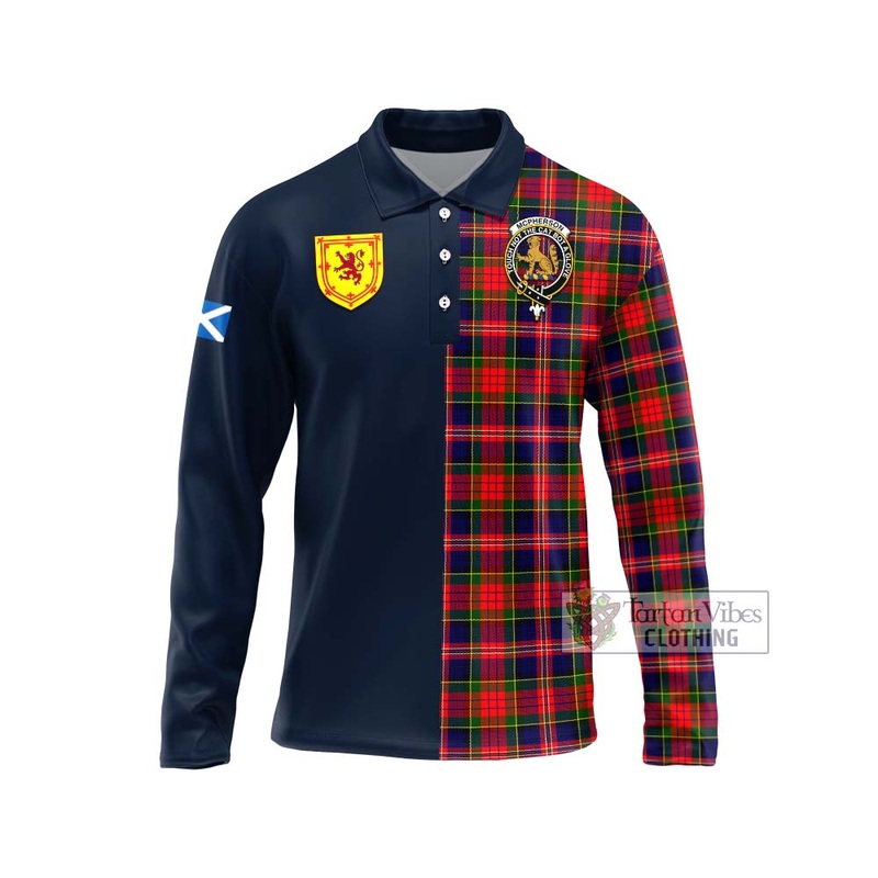 McPherson Modern Tartan Long Sleeve Polo Shirt Alba with Scottish Lion Royal Arm Half Style