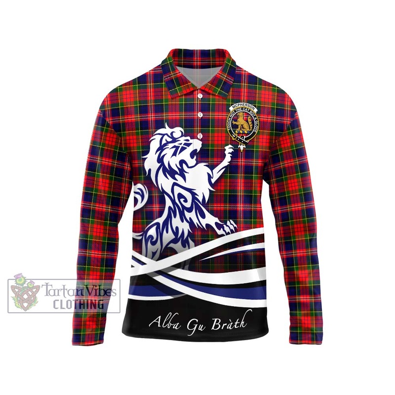 McPherson Modern Tartan Long Sleeve Polo Shirt with Alba Gu Brath Regal Lion Emblem