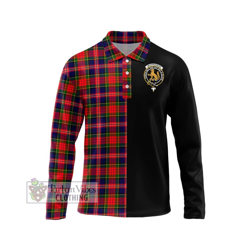 McPherson Modern Tartan Long Sleeve Polo Shirt with Family Crest and Half Of Me Style