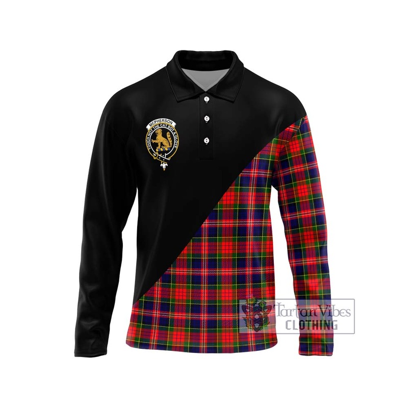 McPherson Modern Tartan Long Sleeve Polo Shirt with Family Crest and Military Logo Style