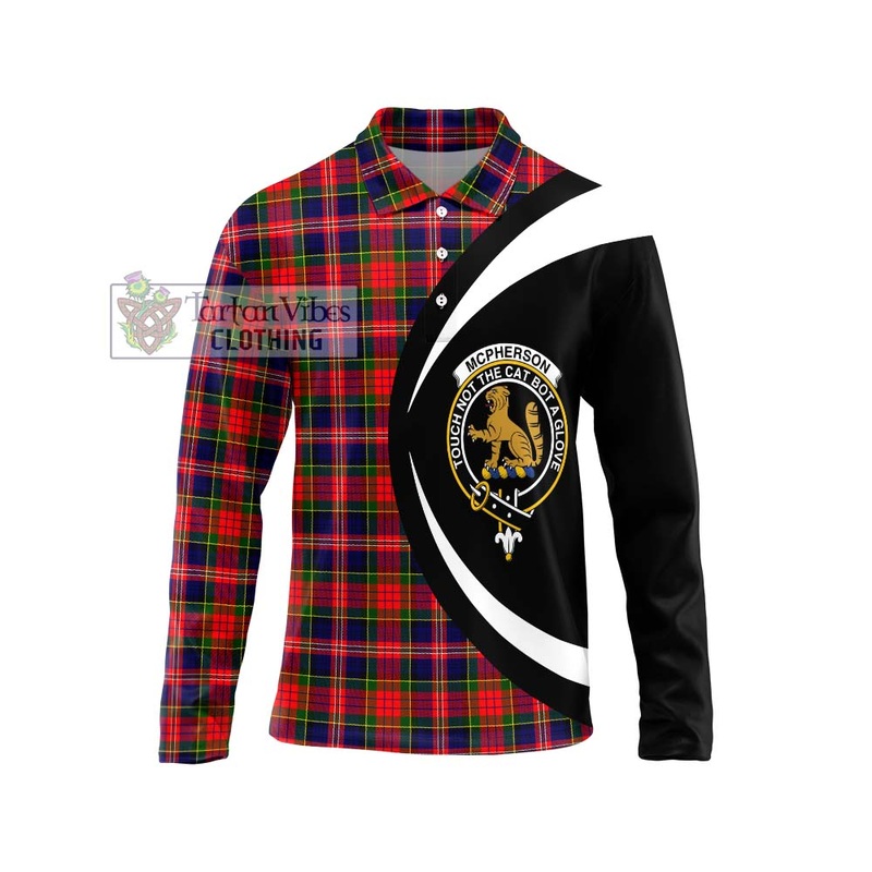 McPherson Modern Tartan Long Sleeve Polo Shirt with Family Crest Circle Style
