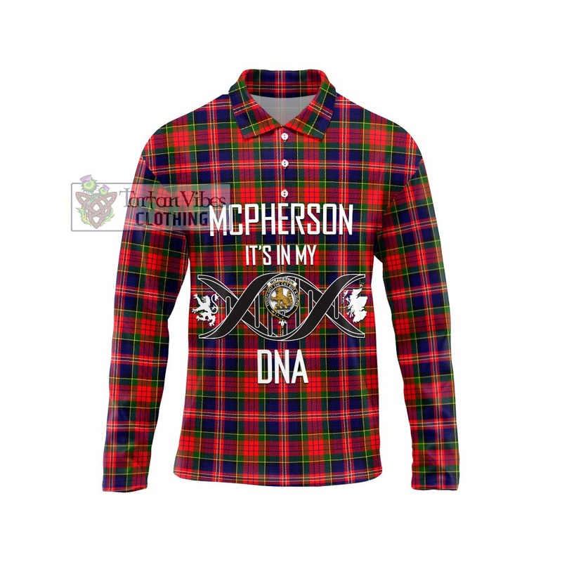 McPherson Modern Tartan Long Sleeve Polo Shirt with Family Crest DNA In Me Style