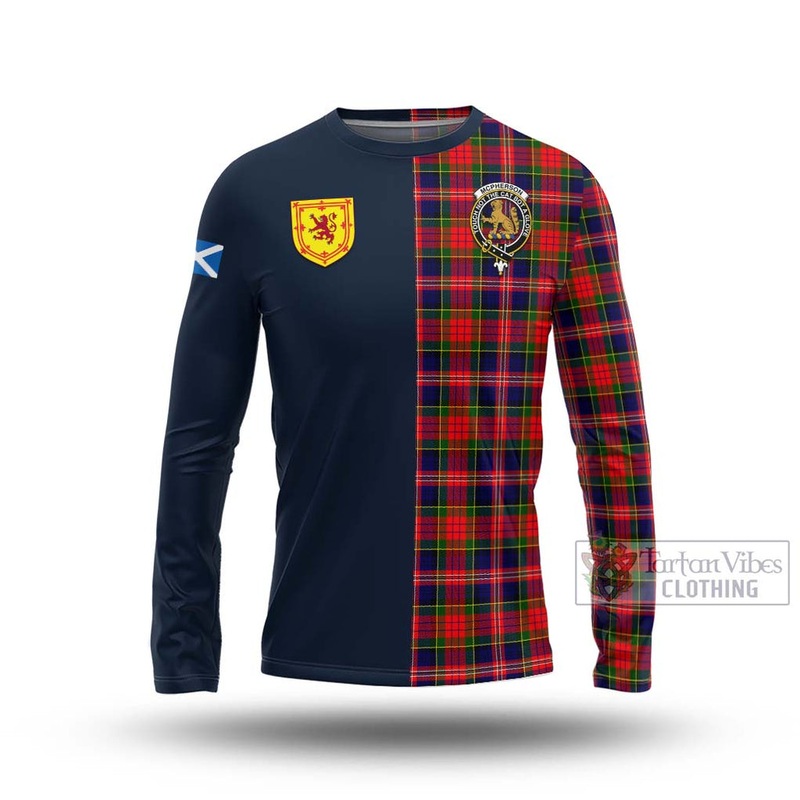 McPherson Modern Tartan Long Sleeve T-Shirt Alba with Scottish Lion Royal Arm Half Style
