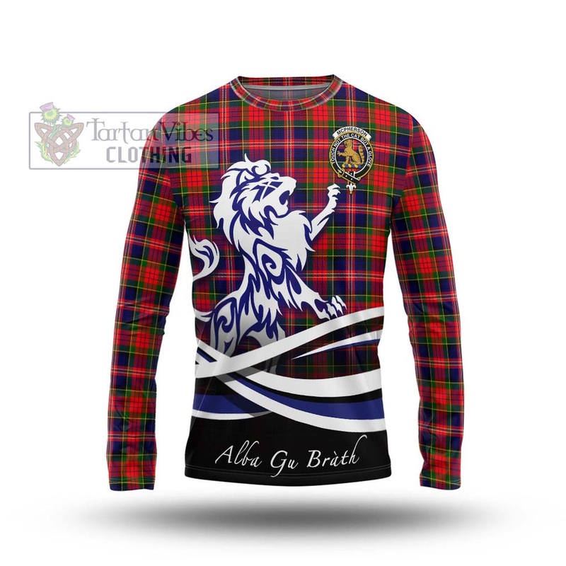 McPherson Modern Tartan Long Sleeve T-Shirt with Alba Gu Brath Regal Lion Emblem