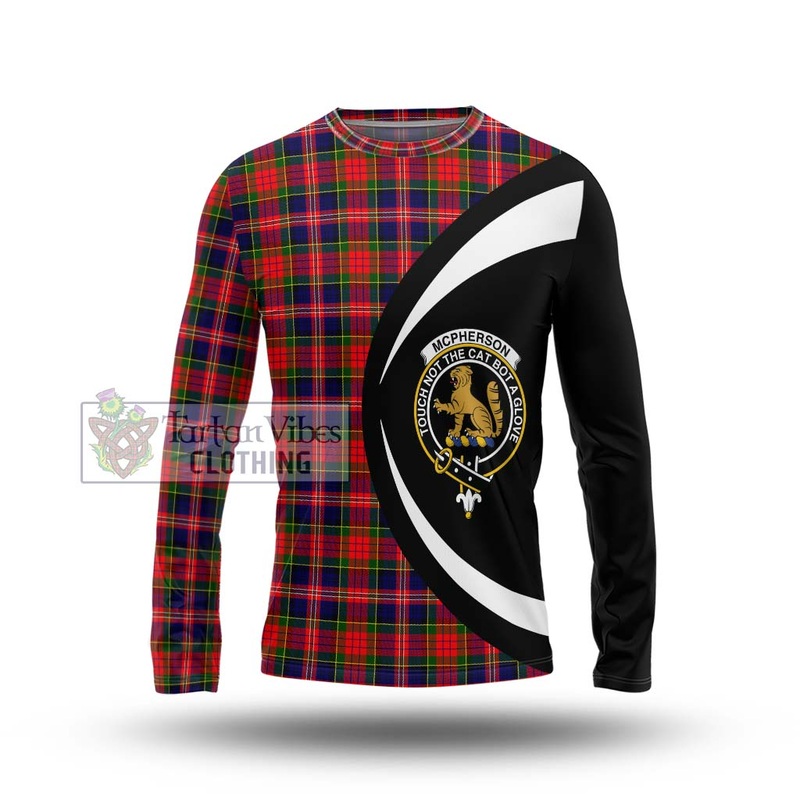 McPherson Modern Tartan Long Sleeve T-Shirt with Family Crest Circle Style
