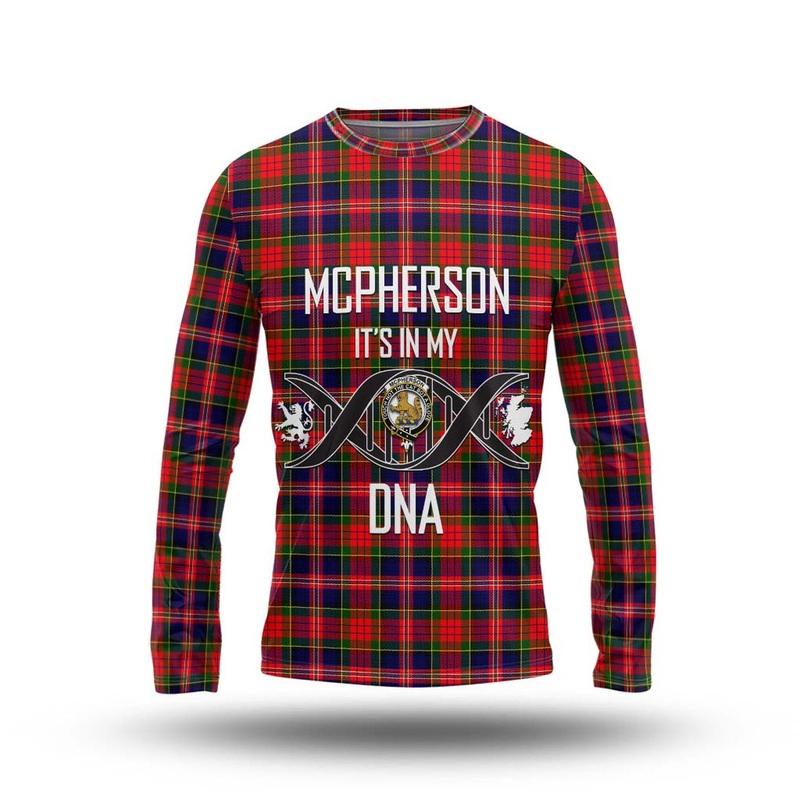 McPherson Modern Tartan Long Sleeve T-Shirt with Family Crest DNA In Me Style
