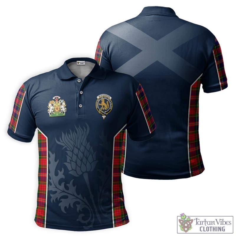 McPherson Modern Tartan Men's Polo Shirt with Family Crest and Scottish Thistle Vibes Sport Style