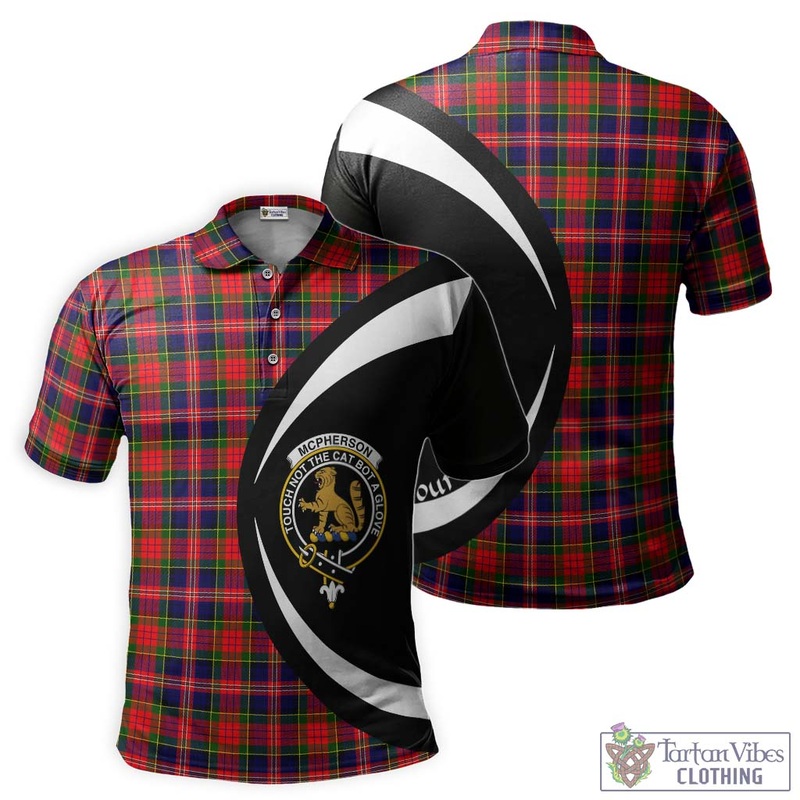 McPherson Modern Tartan Men's Polo Shirt with Family Crest Circle Style