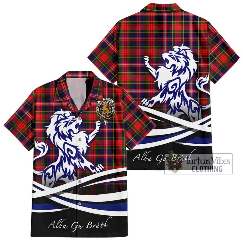 McPherson Modern Tartan Short Sleeve Button Shirt with Alba Gu Brath Regal Lion Emblem