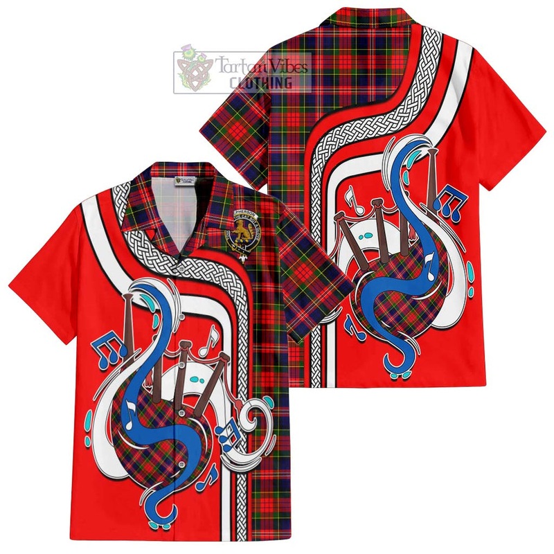 McPherson Modern Tartan Short Sleeve Button Shirt with Epic Bagpipe Style