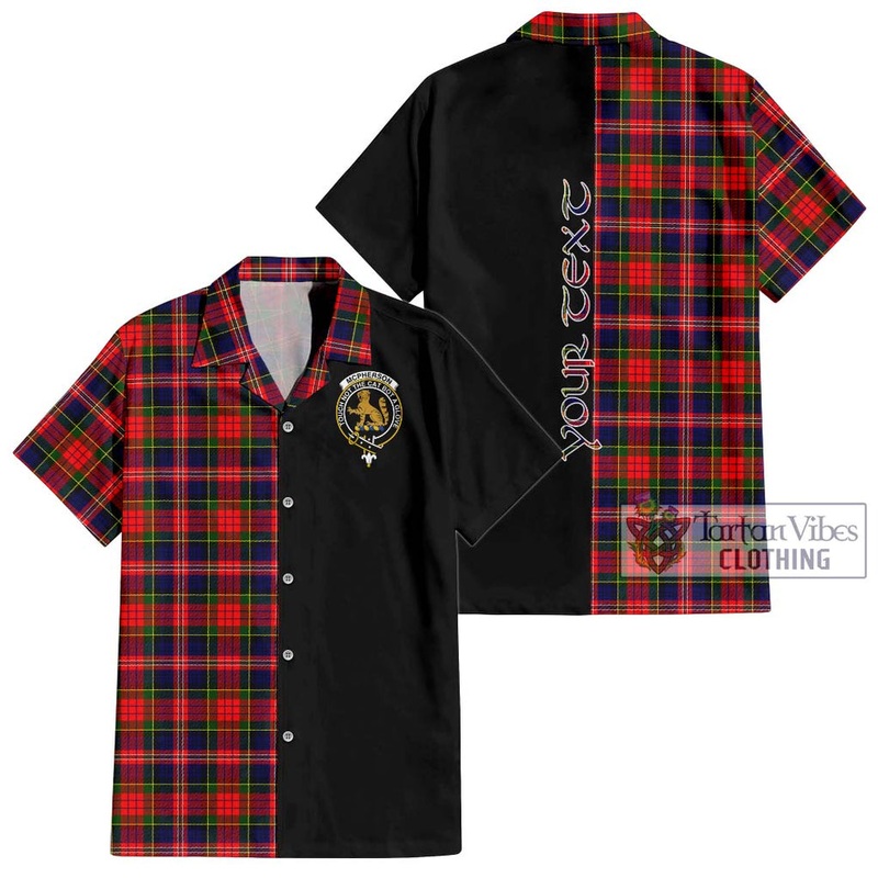 McPherson Modern Tartan Short Sleeve Button Shirt with Family Crest and Half Of Me Style