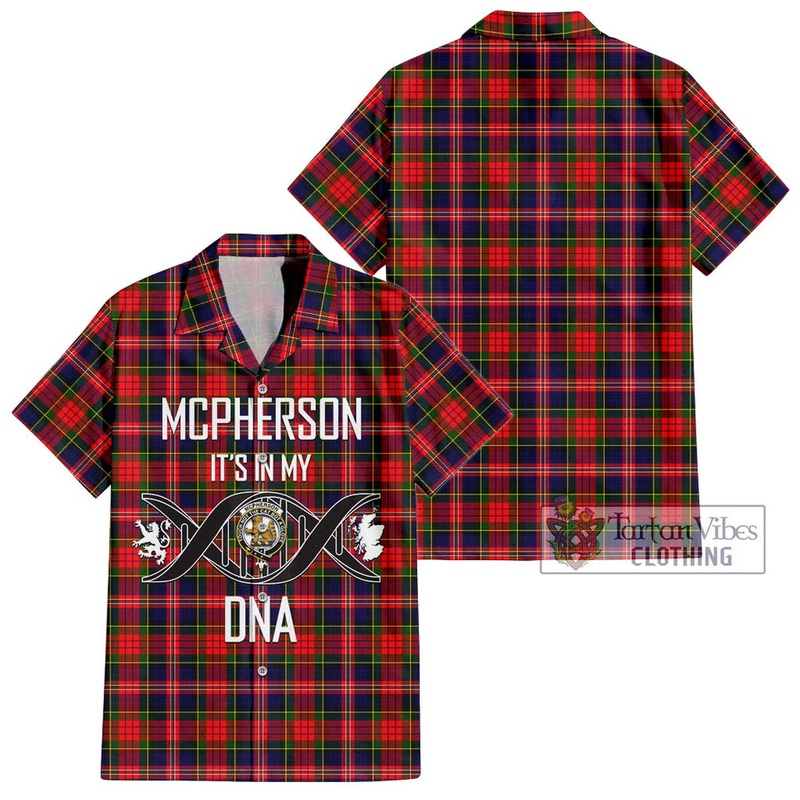 McPherson Modern Tartan Short Sleeve Button Shirt with Family Crest DNA In Me Style