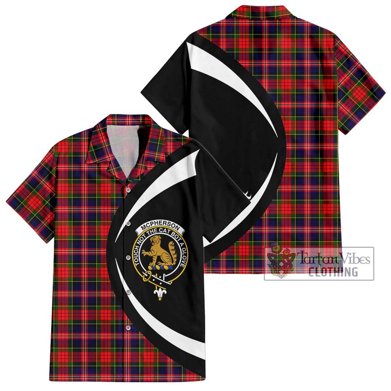 McPherson Modern Tartan Short Sleeve Button Up with Family Crest Circle Style