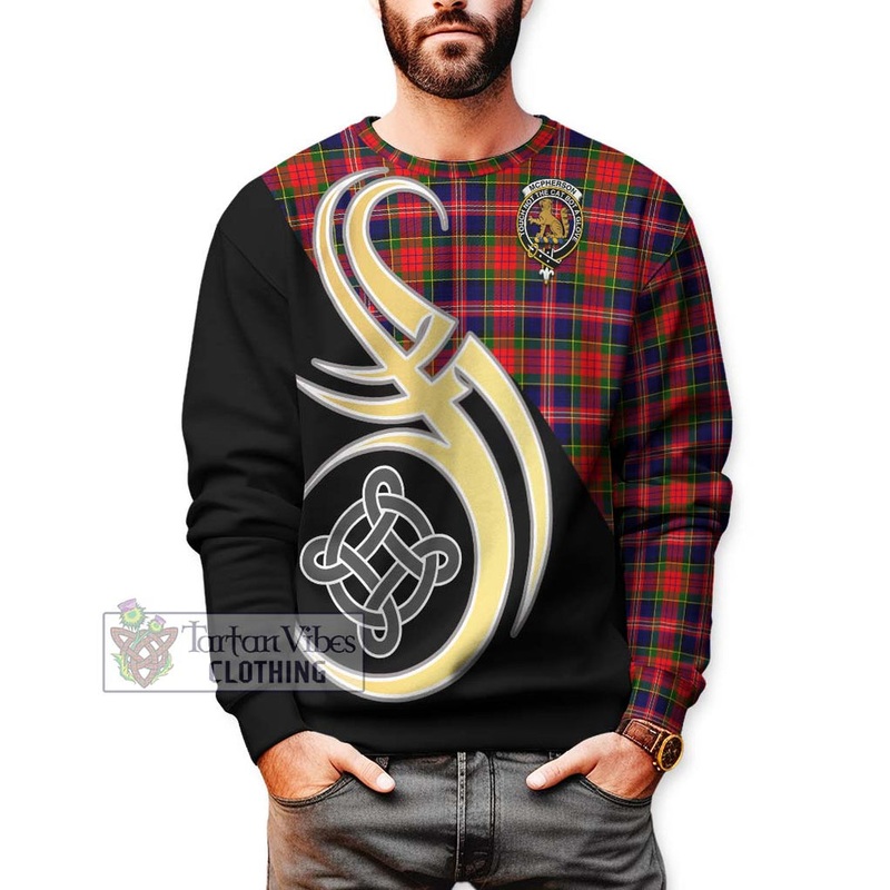 McPherson Modern Tartan Sweatshirt with Family Crest and Celtic Symbol Style