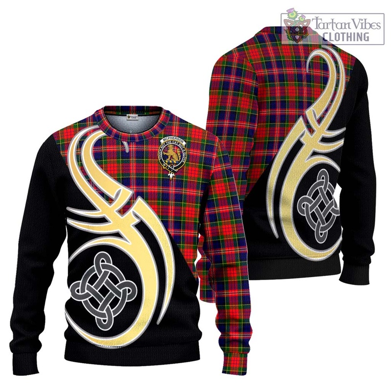 McPherson Modern Tartan Ugly Sweater with Family Crest and Celtic Symbol Style