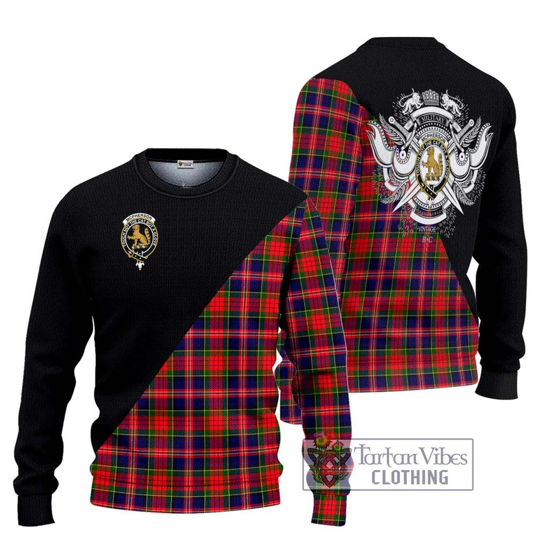 McPherson Modern Tartan Ugly Sweater with Family Crest and Military Logo Style