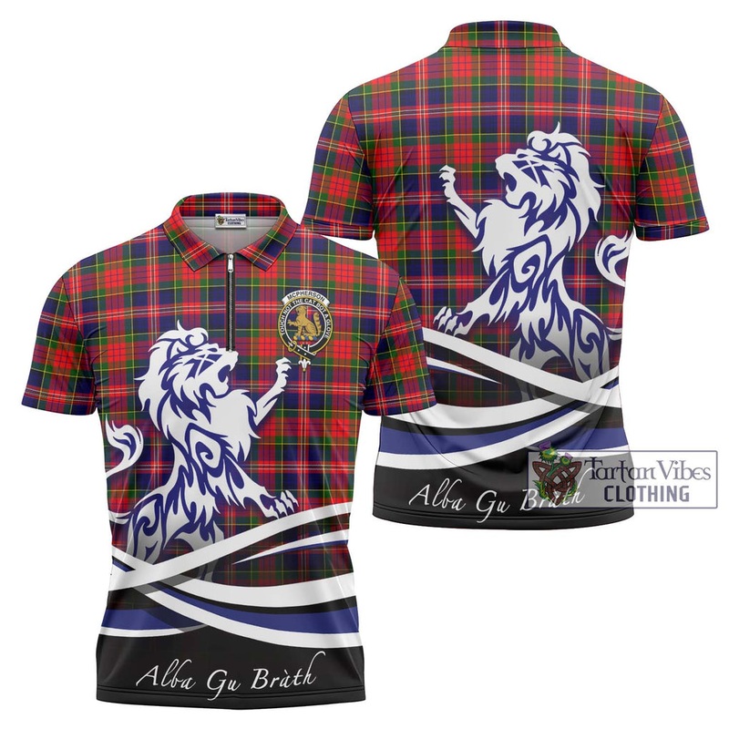 McPherson Modern Tartan Zipper Polo Shirt with Alba Gu Brath Regal Lion Emblem