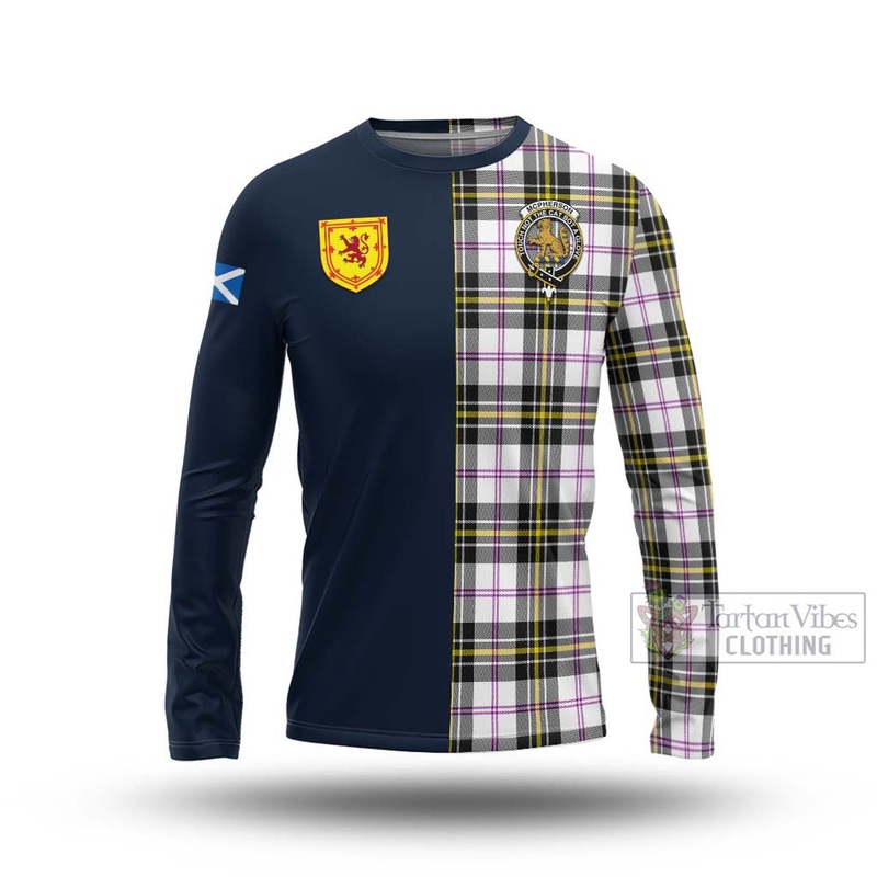 McPherson Dress Modern Tartan Long Sleeve T-Shirt Alba with Scottish Lion Royal Arm Half Style