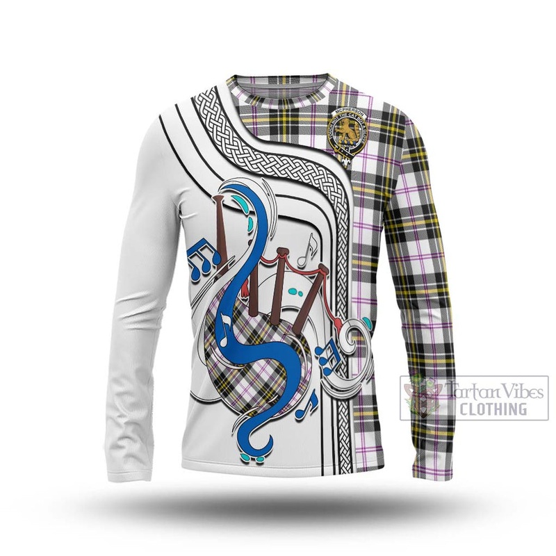 McPherson Dress Modern Tartan Long Sleeve T-Shirt with Epic Bagpipe Style