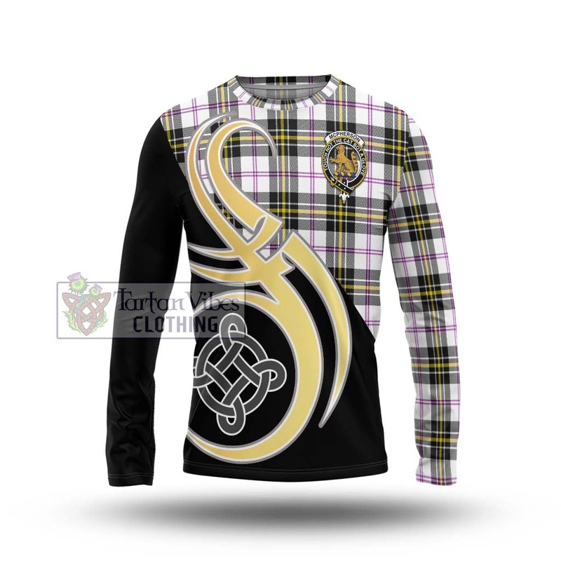 McPherson Dress Modern Tartan Long Sleeve T-Shirt with Family Crest and Celtic Symbol Style