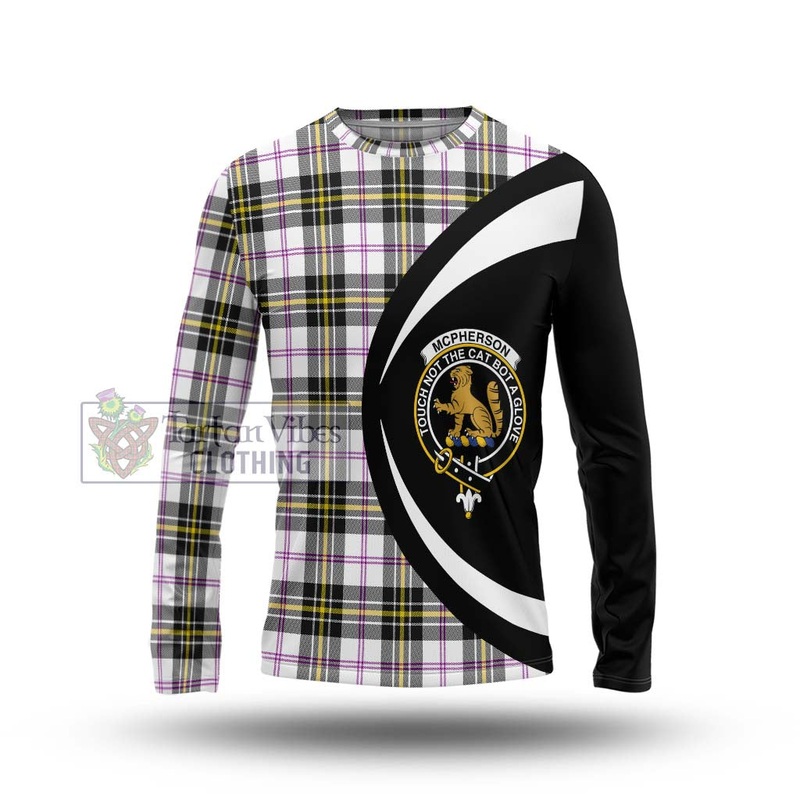 McPherson Dress Modern Tartan Long Sleeve T-Shirt with Family Crest Circle Style
