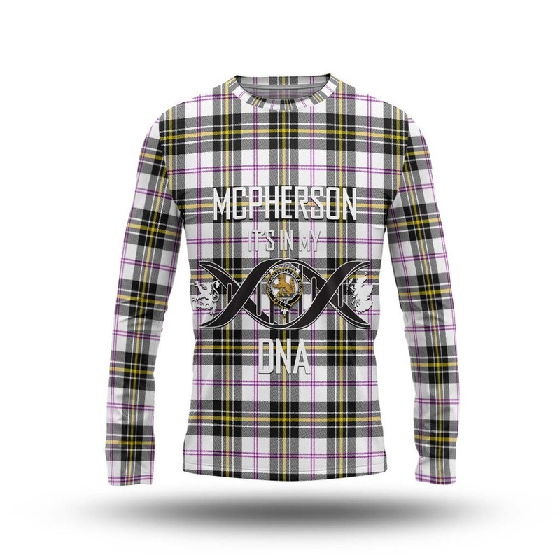 McPherson Dress Modern Tartan Long Sleeve T-Shirt with Family Crest DNA In Me Style