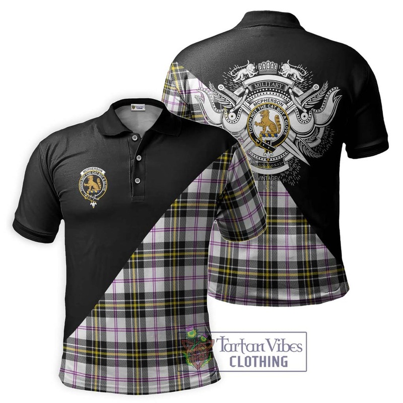 McPherson Dress Modern Tartan Polo Shirt with Family Crest and Military Logo Style
