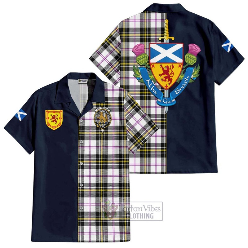 McPherson Dress Modern Tartan Short Sleeve Button Shirt Alba with Scottish Lion Royal Arm Half Style
