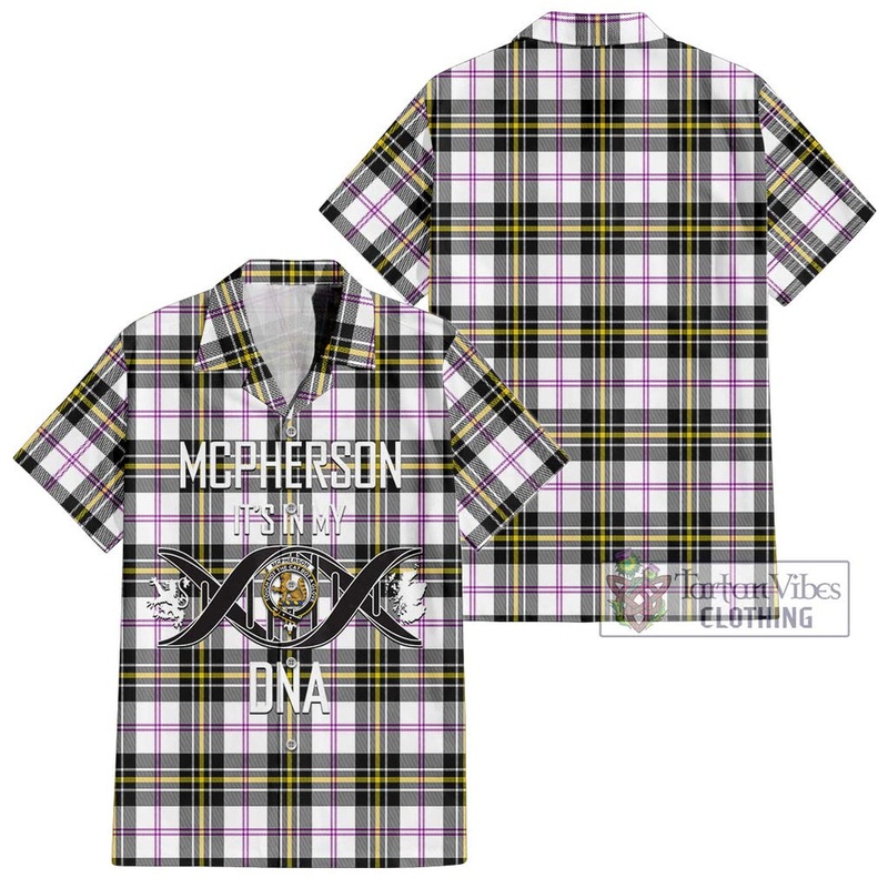 McPherson Dress Modern Tartan Short Sleeve Button Shirt with Family Crest DNA In Me Style