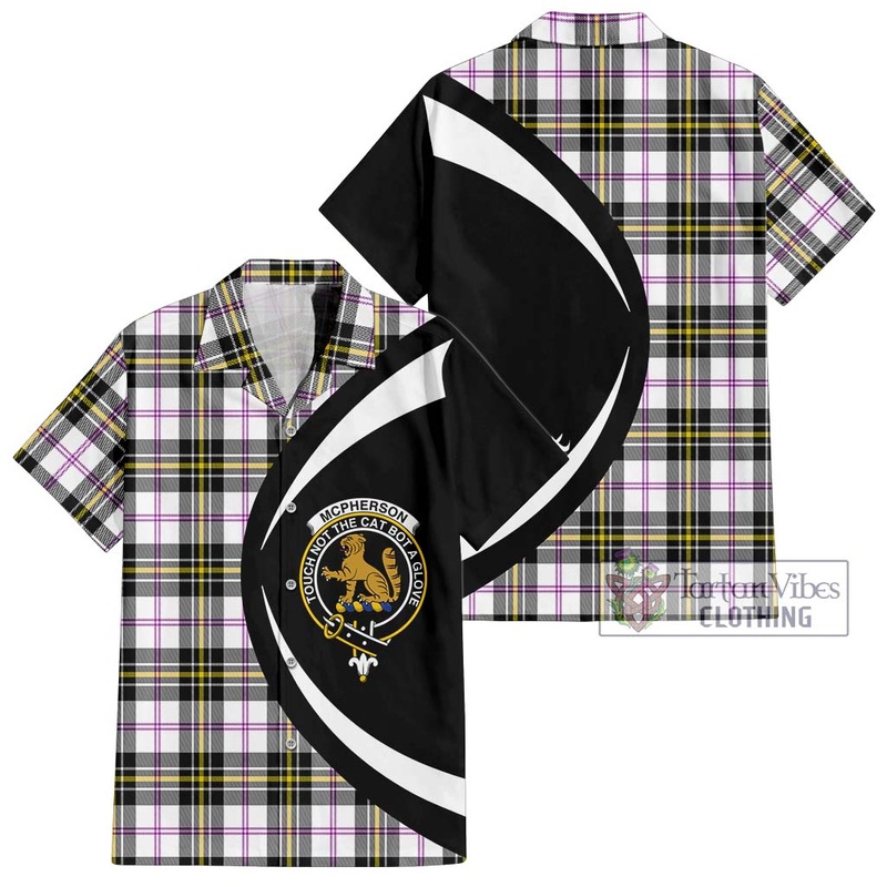 McPherson Dress Modern Tartan Short Sleeve Button Up with Family Crest Circle Style