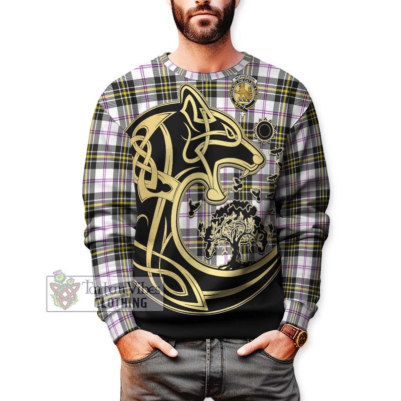 McPherson Dress Modern Tartan Sweatshirt with Family Crest Celtic Wolf Style