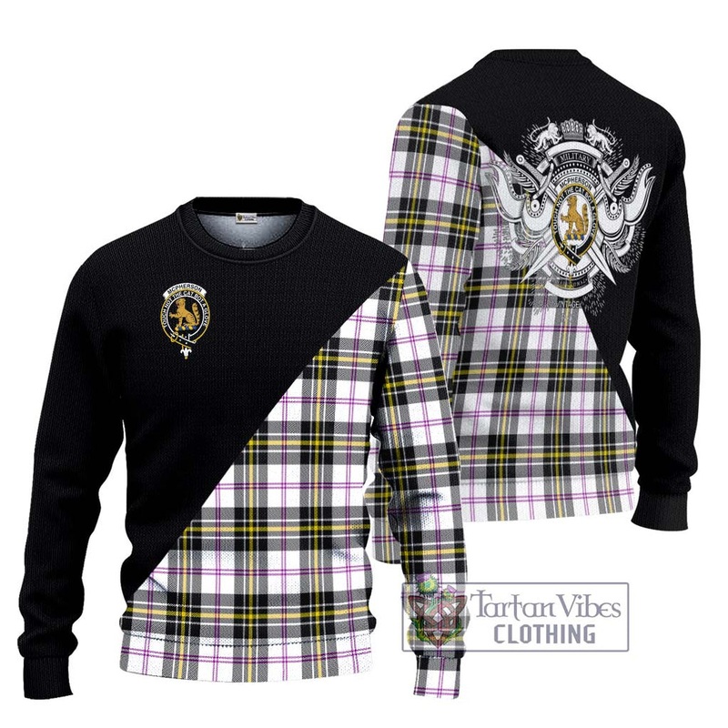 McPherson Dress Modern Tartan Ugly Sweater with Family Crest and Military Logo Style